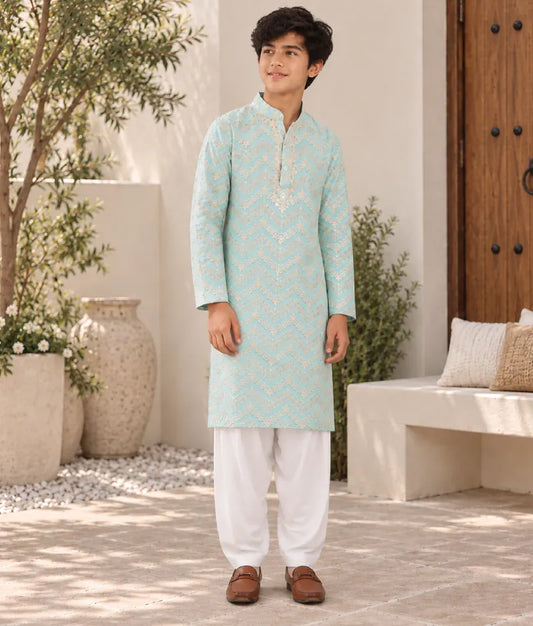Faux Mirror Embroidered Kurta with Salwar