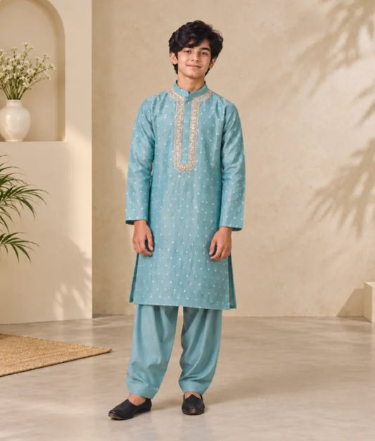 Blue Tissue Kurta Set