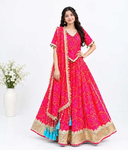 Coral Bandhej Lehenga Choli Set