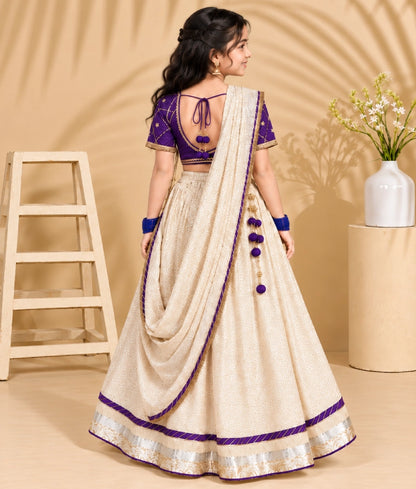 Purple Aangi work Choli with Lehenga Set - Purple Aangi work Choli with Lehenga Set