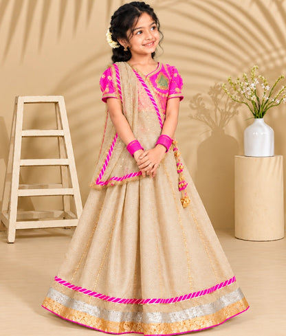 Neon Pink Aangi work Choli with Lehenga Set - Neon Pink Aangi work Choli with Lehenga Set