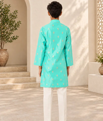 Aqua Chanderi Kurta with Pant for Boys
