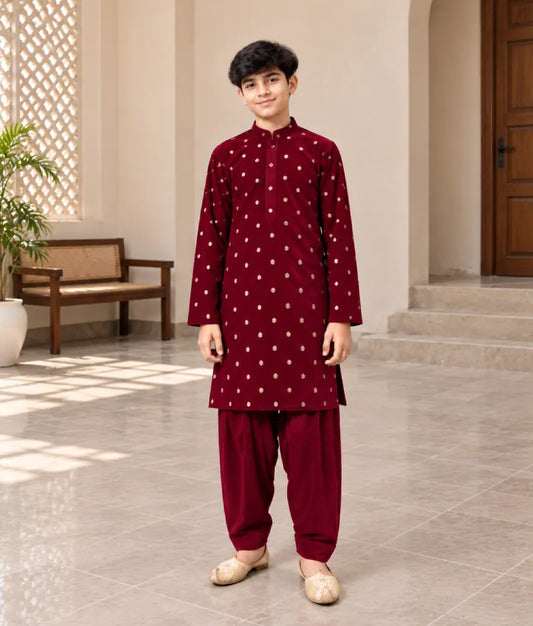 Maroon Magic Velvet Kurta Set