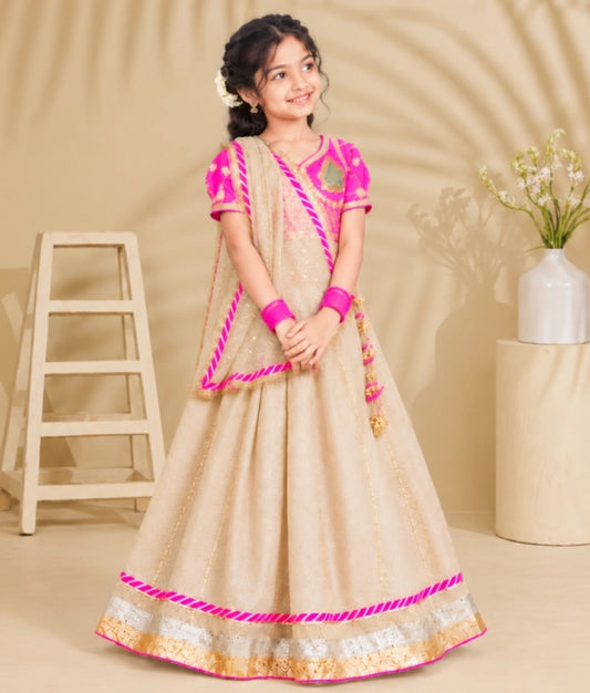Neon Pink Aangi work Choli with Lehenga Set - Neon Pink Aangi work Choli with Lehenga Set