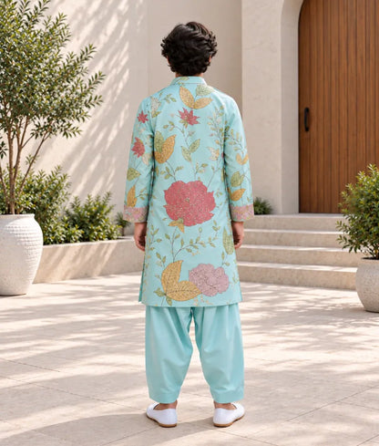 Aqua Embroidery Kurta with Salwar for Boys