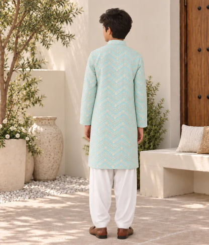 Faux Mirror Embroidered Kurta with Salwar