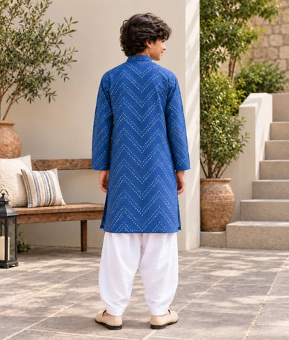 Blue Mirror Embroidered Kurta with Salwar