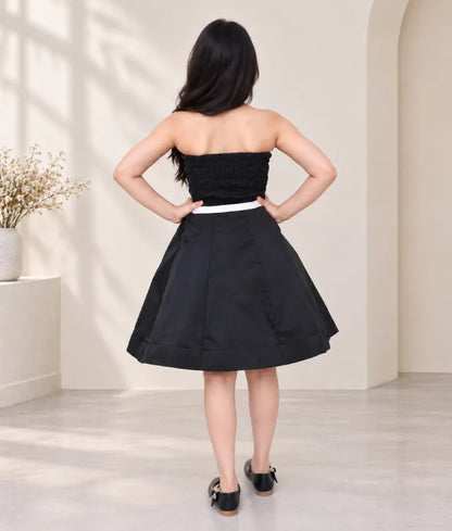 Black Silk Dress with Black Drape for Girls