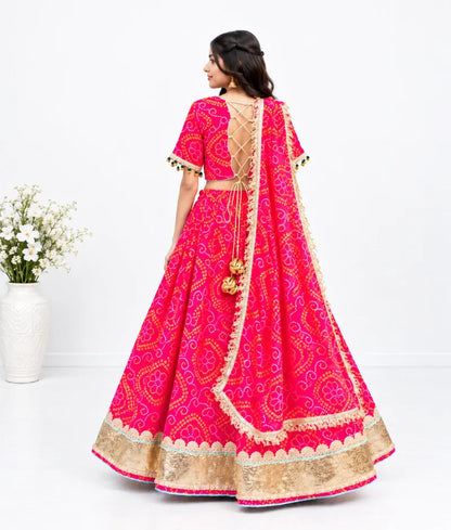 Coral Bandhej Lehenga Choli Set