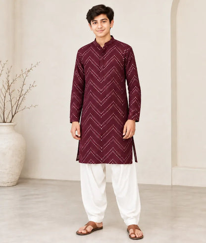 Wine Mirror Embroidered Kurta with Salwar