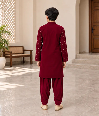 Maroon Magic Velvet Kurta Set