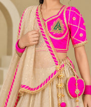 Neon Pink Aangi work Choli with Lehenga Set