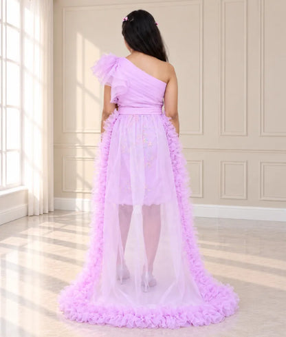 Lilac Embroidery Dress and Organza Trail for Girls