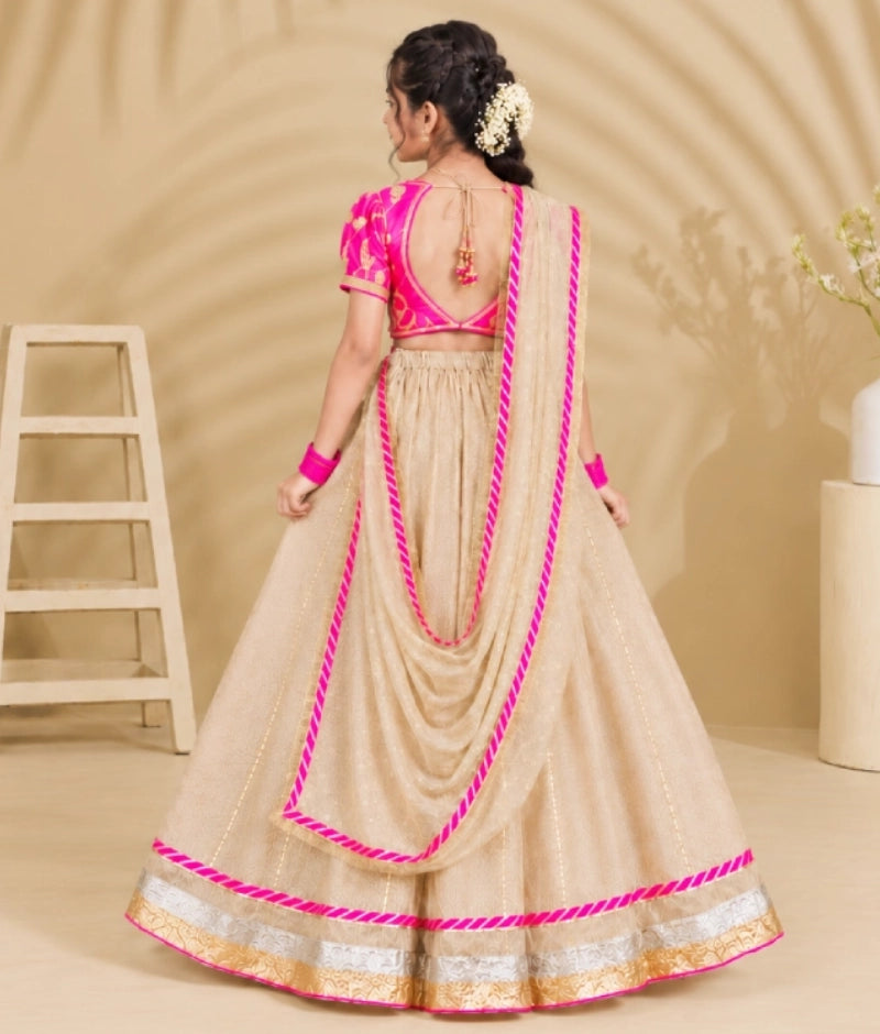 Neon Pink Aangi work Choli with Lehenga Set