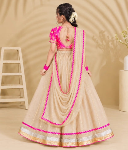 Neon Pink Aangi work Choli with Lehenga Set - Neon Pink Aangi work Choli with Lehenga Set