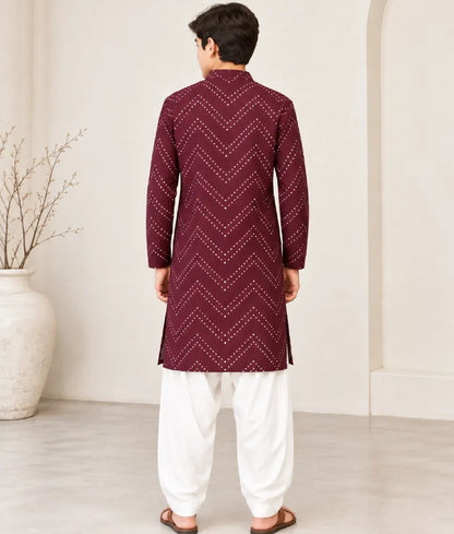 Wine Mirror Embroidered Kurta with Salwar