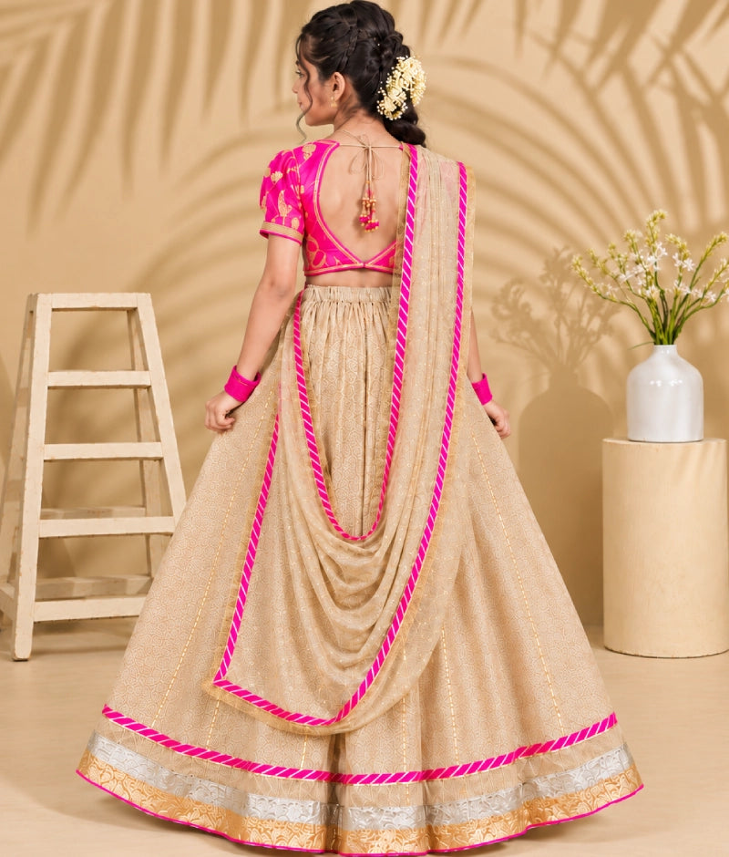 Neon Pink Aangi work Choli with Lehenga Set