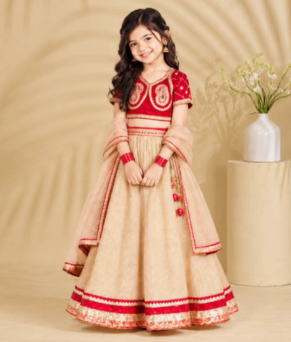 Red Aangi work Choli with Lehenga Set - Red Aangi work Choli with Lehenga Set