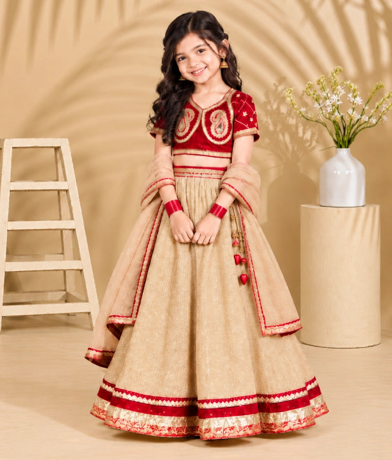 Red Aangi work Choli with Lehenga Set