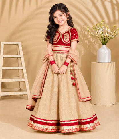 Red Aangi work Choli with Lehenga Set - Red Aangi work Choli with Lehenga Set