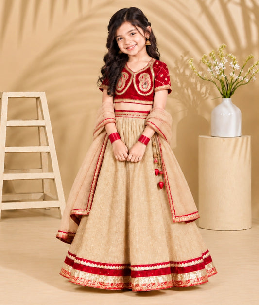 Red Aangi work Choli with Lehenga Set - Red Aangi work Choli with Lehenga Set