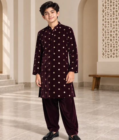 Burgundy Magic Velvet Kurta Set