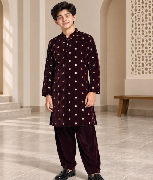 Burgundy Magic Velvet Kurta Set