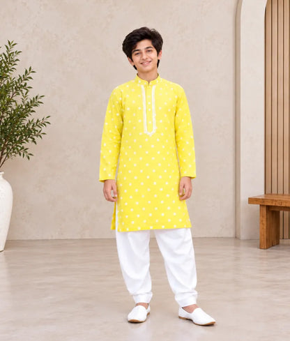Yellow Ombre Embroidered Kurta Salwar