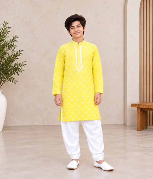 Yellow Ombre Embroidered Kurta Salwar
