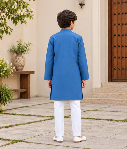 Blue Denim Embroidered Kurta with Pant