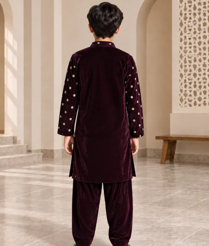 Burgundy Magic Velvet Kurta Set