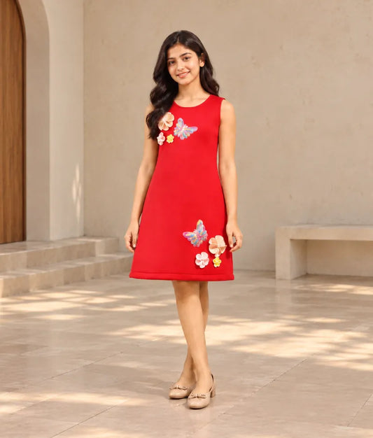 Red Neoprene Dress for Girls