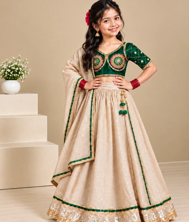 Bottle Green Aangi work Choli with Lehenga Set