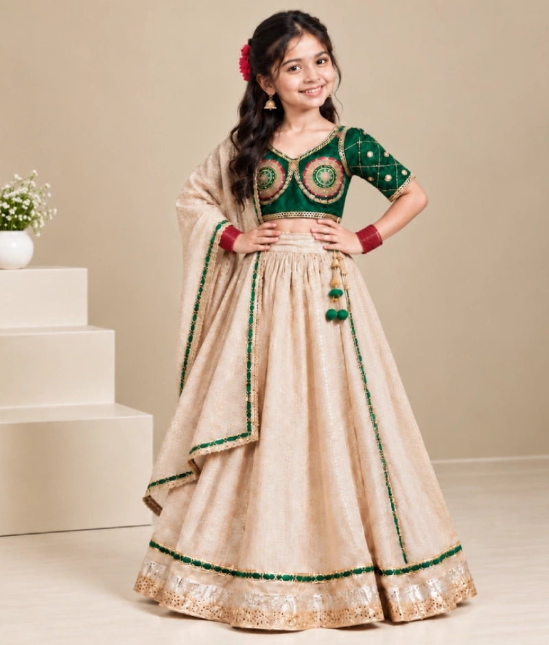 Bottle Green Aangi work Choli with Lehenga Set