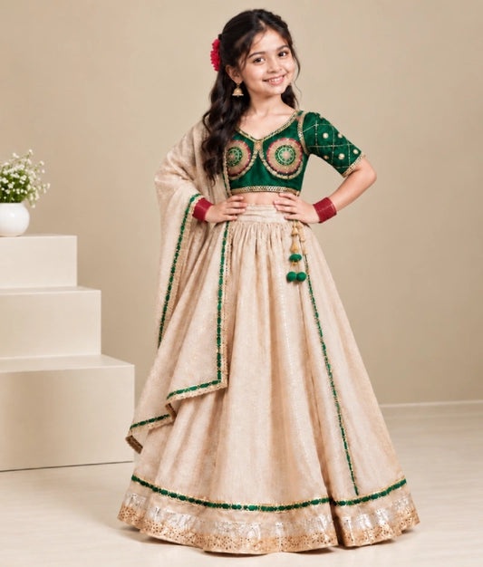 Bottle Green Aangi work Choli with Lehenga Set - Bottle Green Aangi work Choli with Lehenga Set