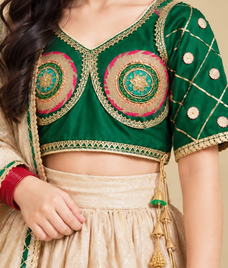 Bottle Green Aangi work Choli with Lehenga Set