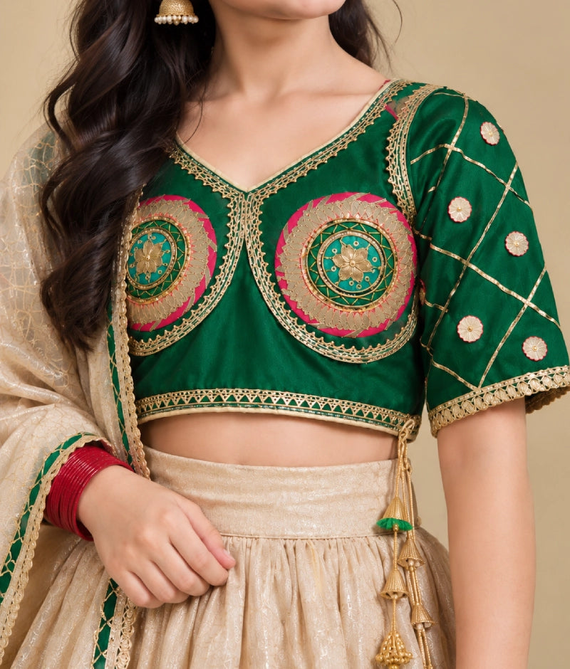 Bottle Green Aangi work Choli with Lehenga Set