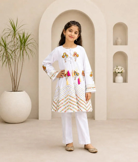 White Embroidered Kurti with Chudidar