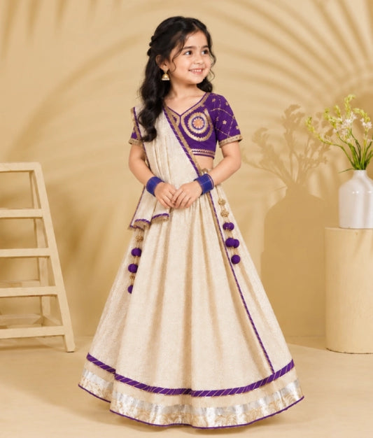 Purple Aangi work Choli with Lehenga Set - Purple Aangi work Choli with Lehenga Set
