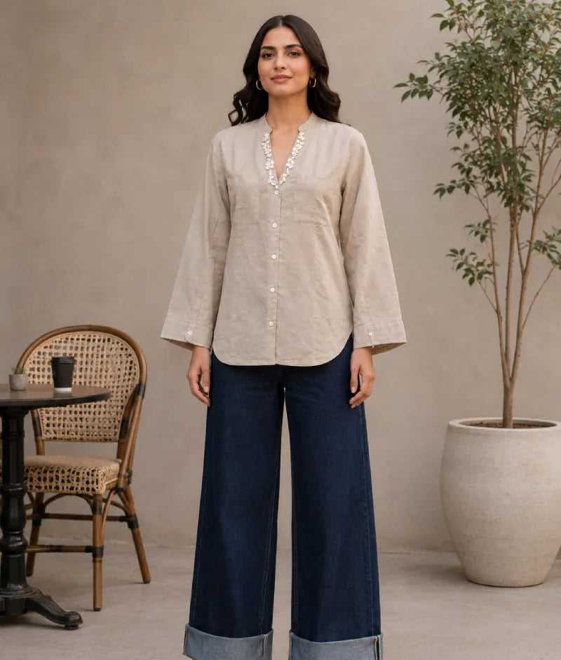 Label Beige Linen Shirt