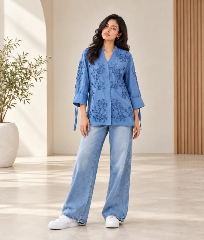 Label Blue Embroidered Shirt
