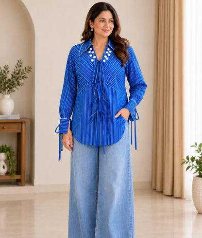 Blue Stripe Printed Shirt - Label Blue Stripe Printed Shirt