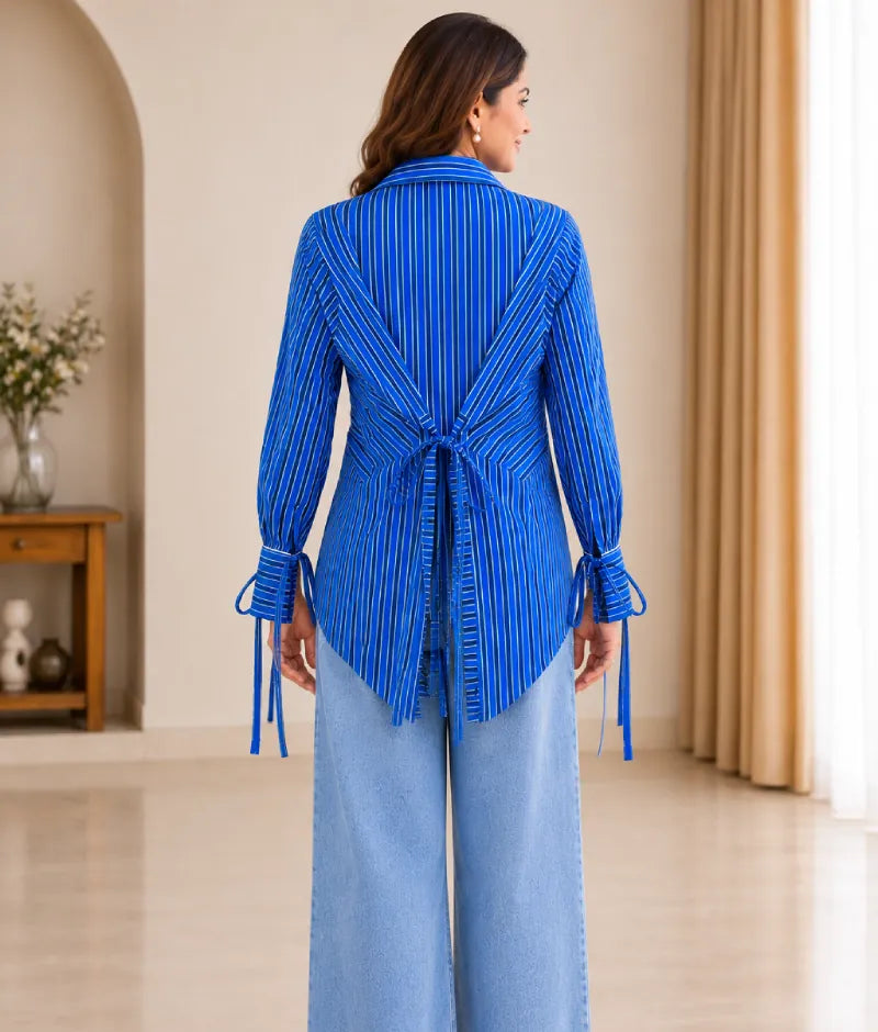 Label Blue Stripe Printed Shirt