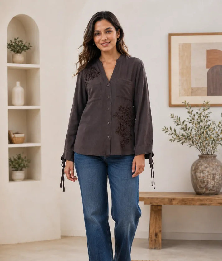Label Brown Embroidered Shirt