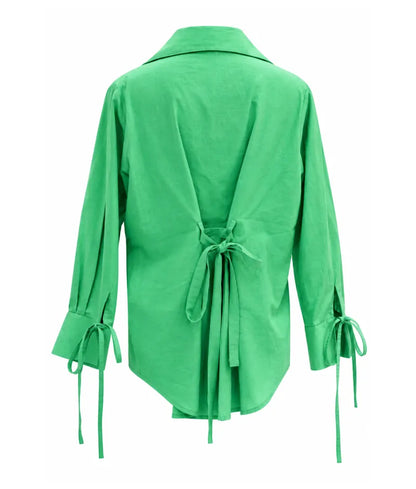 Green Embroidered Tie Knote Linen Shirt - Label Green Embroidered Tie Knote Linen Shirt