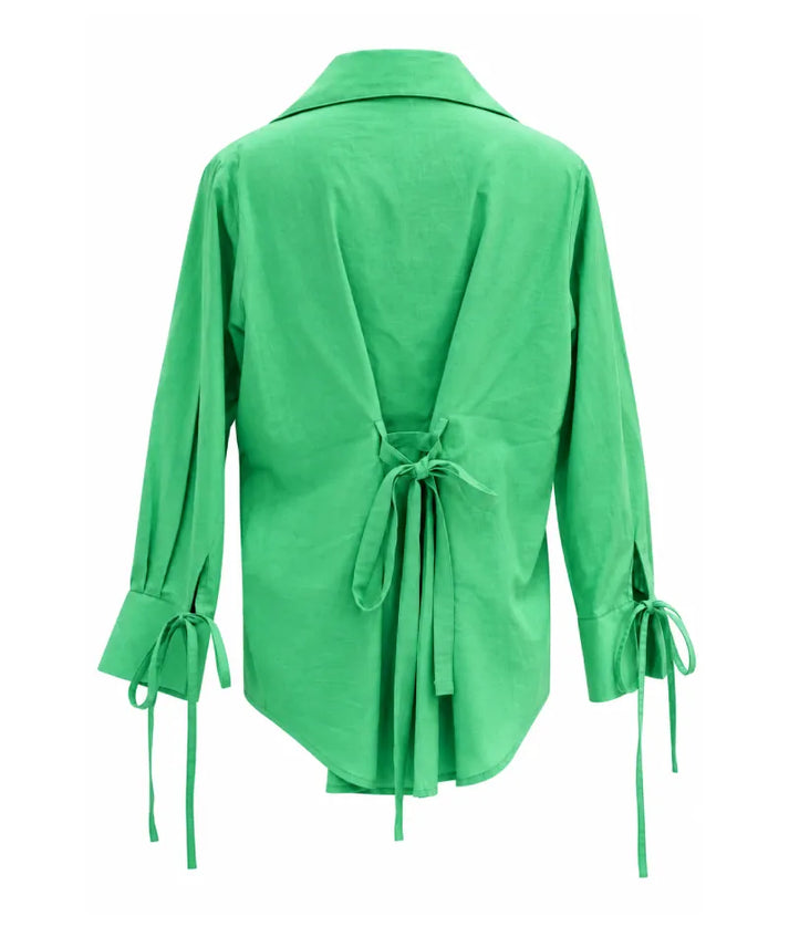 Label Green Embroidered Tie Knote Linen Shirt