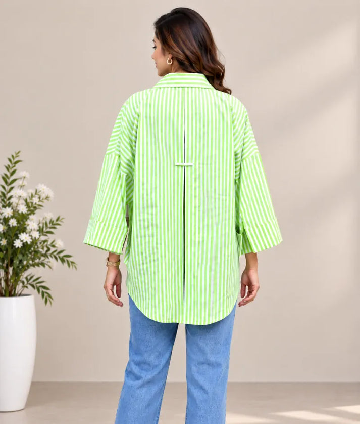 Label Green Stripe Printed Shirt