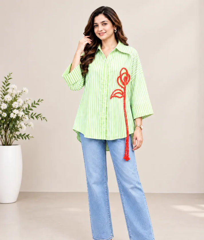 Label Green Stripe Printed Shirt