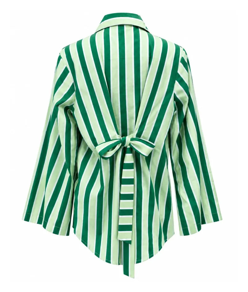 Label Green Stripe Printed Tie Knote Shirt