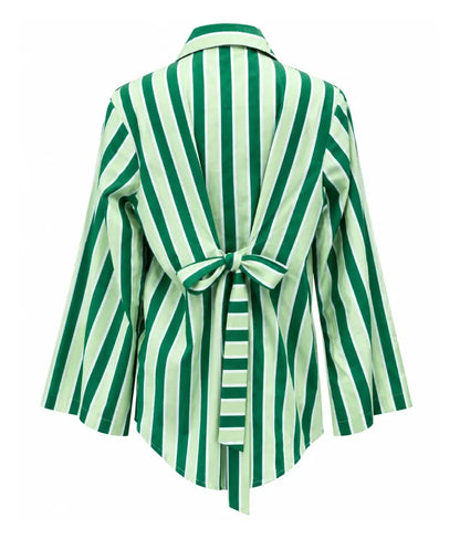 Green Stripe Printed Tie Knote Shirt - Label Green Stripe Printed Tie Knote Shirt